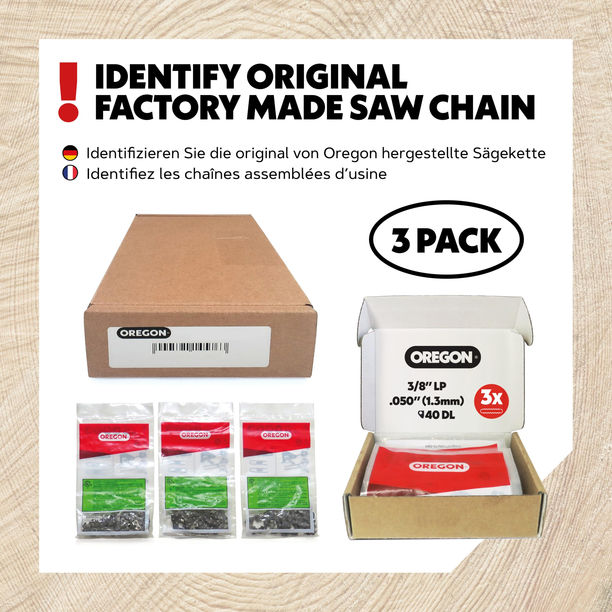 Oregon 3-Pack Pole Saw & Small Chainsaw Chain 3/8" LP Pitch, .050" (1.3 mm) Gauge for 10" (25cm) Bar, 40 Drive Links – Low-kickback Replacement Saw Chain, Fits Echo, Greenworks, Sun Joe and more - Image 5